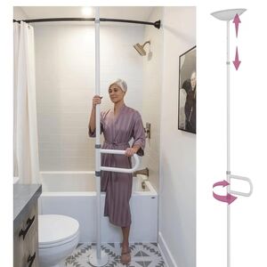 Adjustable White Shower Grab Pole with Rotating Support Handle
